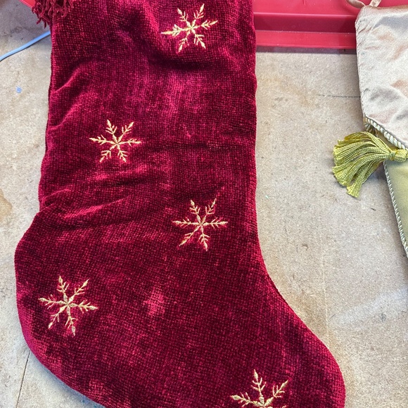 Martha Stewart Everyday CHRISTMAS STOCKING Gold Satin & Velour w/Tassles w/2 Red - Picture 10 of 11